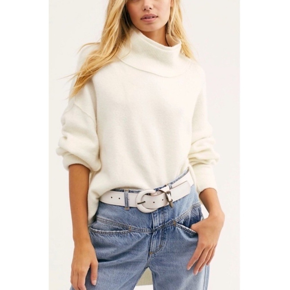 Free People Afterglow Sweater S Ivory Oversized Turtleneck Wool Blend Slouchy